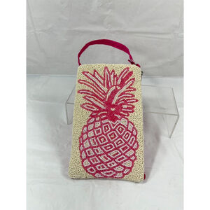 Bamboo Trading Company Pink & White Beaded Pineapple Crossbody Cell Bag Wristlet